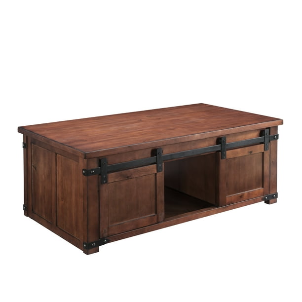 Wood Coffee Table Segmart Farmhouse Retro With Sliding Barn Doors Solid Frame And Open Bottom Shelf Iron Decoration Storage Cabinet 110lbs Brown S1444 Com Wood Coffee Table Segmart Farmhouse, Sliding Barn Door Coffee Table