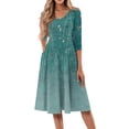 thumbnail image 2 of SAATLERI Summer Dresses for Women 2025 3/4 Length V Neck Floral Print Sun Dresses for Women 2025 Vacation Flowy Swing A-Line Cocktail Casual Midi Dress, 2 of 4