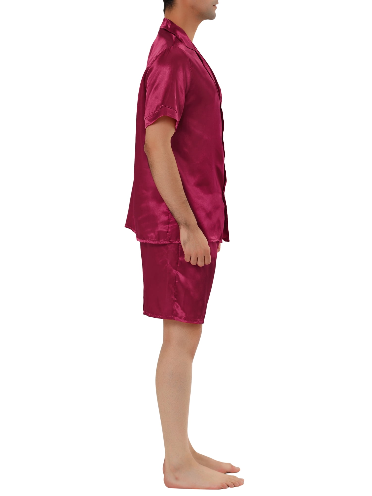 Unique Bargains Men's Summer Satin Pajama Sets Short Sleeve Nightwear Sleepwear