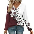 thumbnail image 3 of Uootdi Women's Tops Floral Print Long Sleeve Shirts for Women Gift V Neck Blouses with Decor Button Casual Loose Fit Trendy, 3 of 7