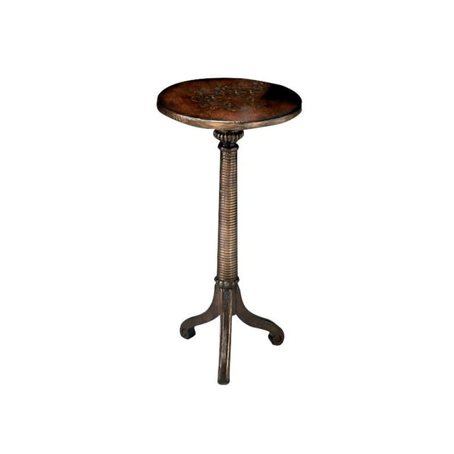 Butler Specialty Round Accent Pedestal Table in Brown and Gold