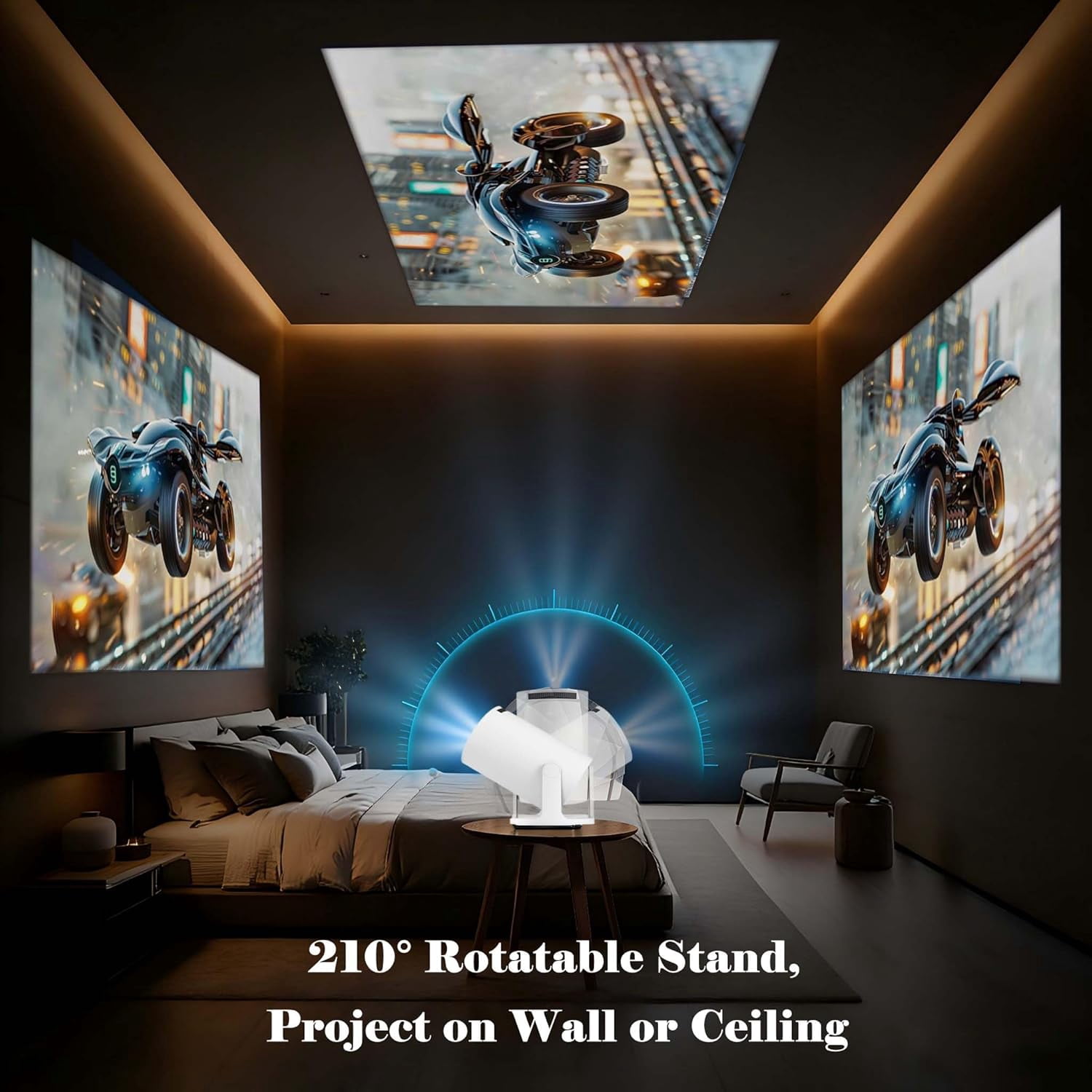 Short Throw Projector with WiFi  Android 11 Auto  Portable  Projector for Bedroom Outdoor Ceiling Wall