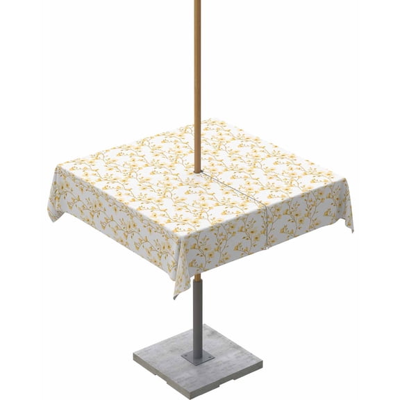 Boanket Outdoor Tablecloth with Umbrella Hole for Patio/Picnic/Party/Camping, Yellow Floral Waterproof Table Cloth Square Cover Washable, Pastoral Tree Branches Botanical Plant (60"x 60")