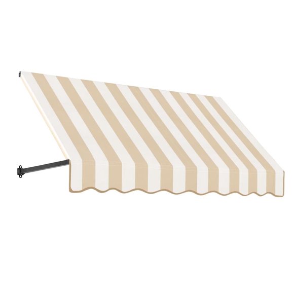 Awntech 8.375 ft Dallas Retro Fixed Awning Acrylic Fabric, Linen/White Stripe