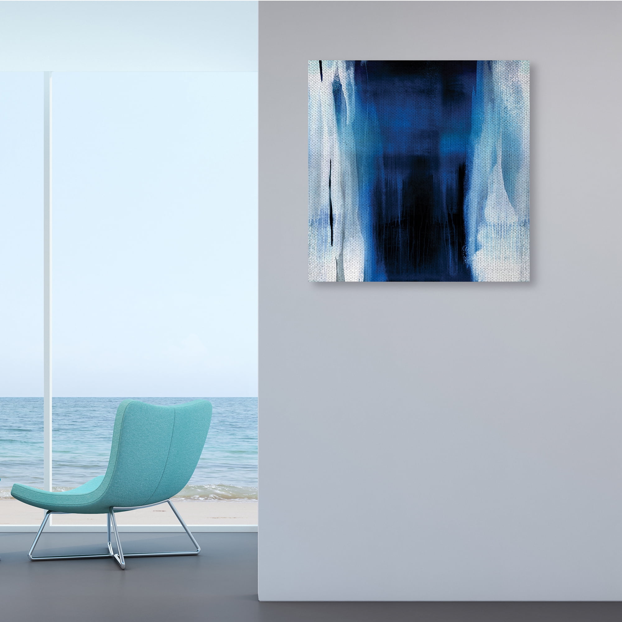 Stupell Industries Abstract Expressive Paint Deep Blue White,30 x 30,Designed by Christine Wright