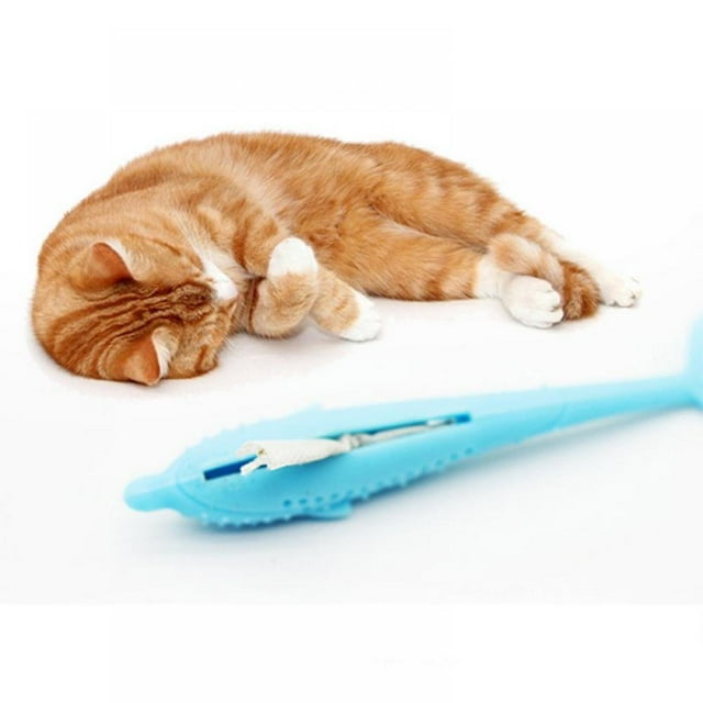 Cat Fish Shape Toothbrush Toy with Catnip Pet Eco-Friendly Silicone Molar Stick Teeth Cleaning Toy for Cats