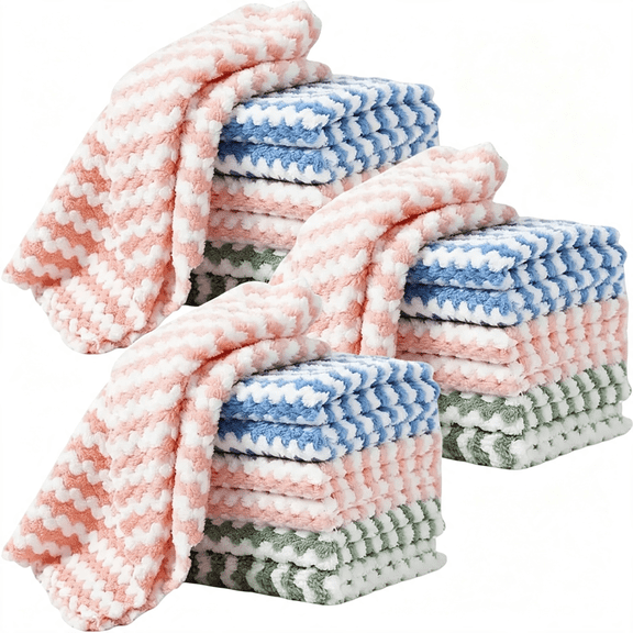 AUQ 21 Pack Kitchen Towels Dish Towels Microfiber Cleaning Cloths - Ultra-Soft, Absorbent & Reusable 10" X 10" Lint Free Cloths Microfiber Cleaning Rags Reusable Washcloths for Furniture