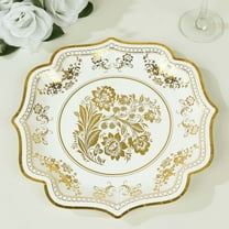 Balsa Circle 25 White Gold 10" Floral Disposable Dessert Paper Plates Scallop Trim Party Events Decorations