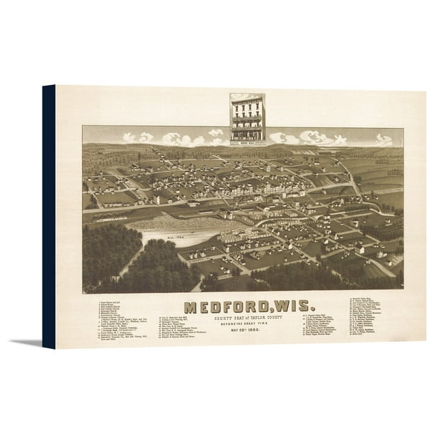 Medford, Wisconsin Panoramic Map (18x11.75 Gallery Wrapped Stretched