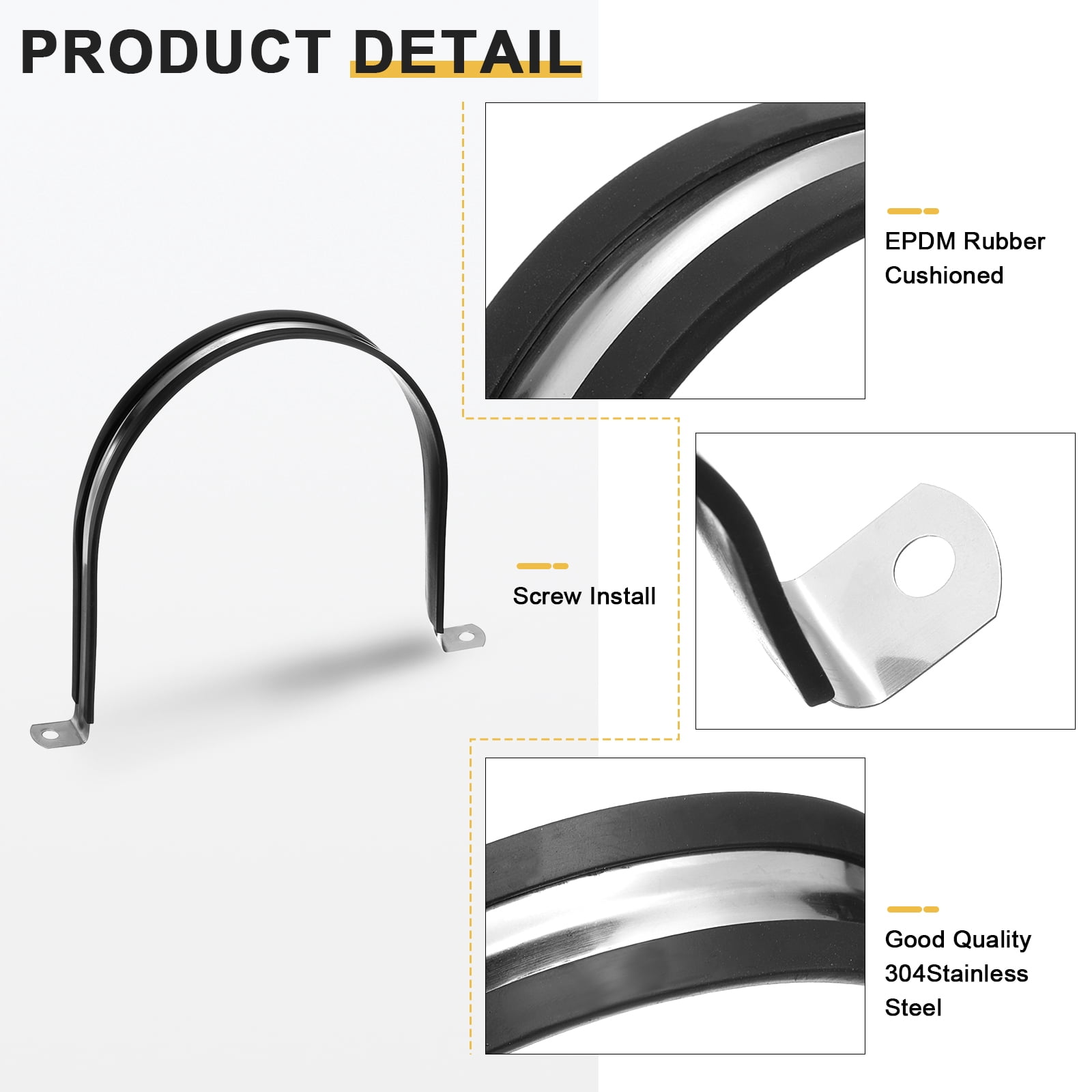 14Pcs 150mm(5-29/32") Stainless Steel Rubber Coated Cushioned Insulated Cable Clamp 2 Hole U-Tube Strap Clamp, Black