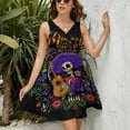 thumbnail image 3 of DIA DE LOS MUERTOS Mexico Women's Tank Dress V Neck Sleeveless Summer Sundress, 3 of 7