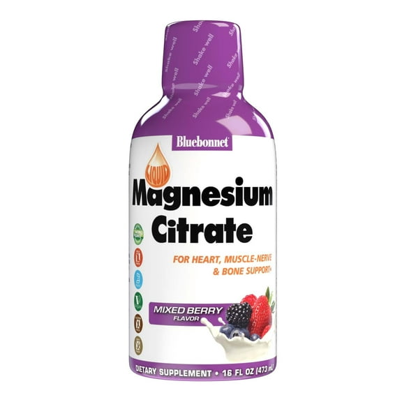 Bluebonnet Liquid Magnesium Citrate 420mg Heart, Muscle & Bone* 16 FL OZ, Mixed Berry