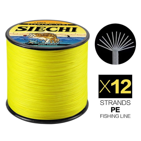 SIECHI Ligne de Pêche Tressée 12 Brins PE 300M 500M 1000M Forte Résistance à l'Abrasion Multifilament Ligne de Pêche Jaune