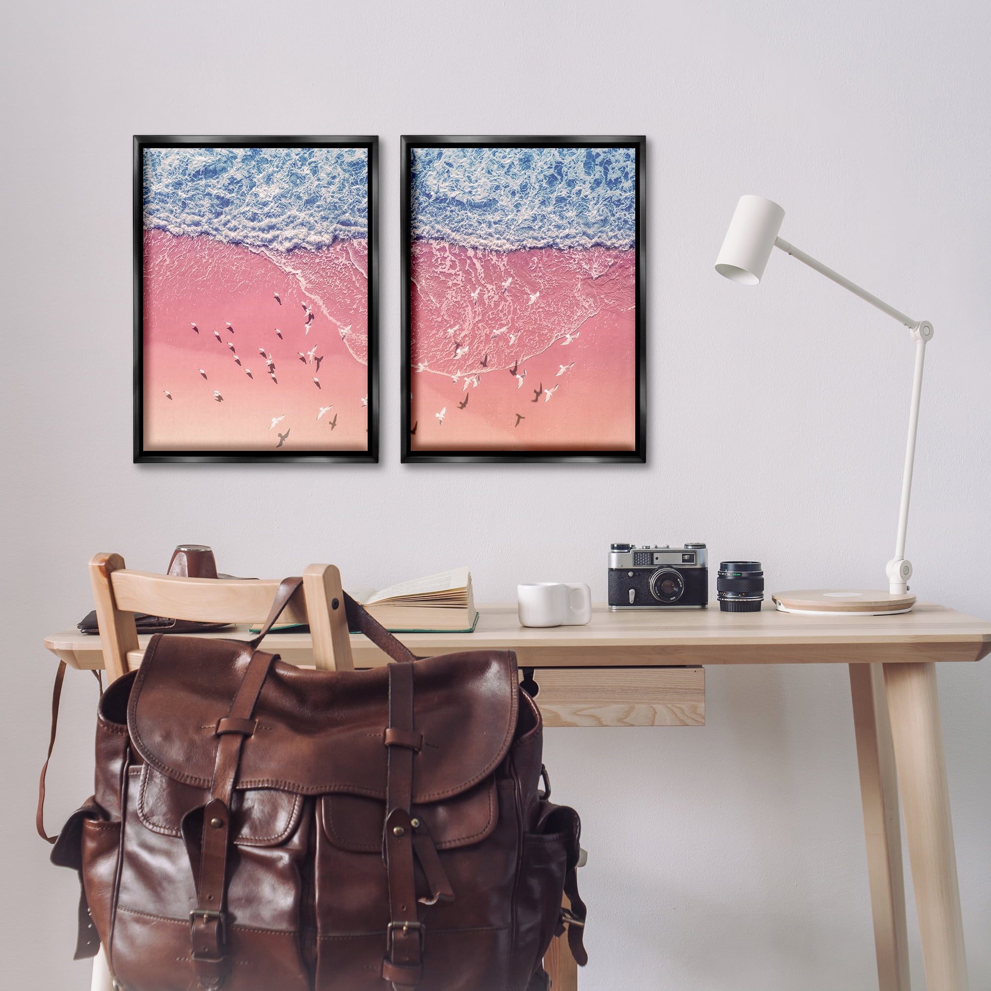Stupell Industries Minimalist Aerial Beach Nautical & Beach Photography Black Floater Framed Canvas Art Print Wall Art, 17 x 25, Set of 2