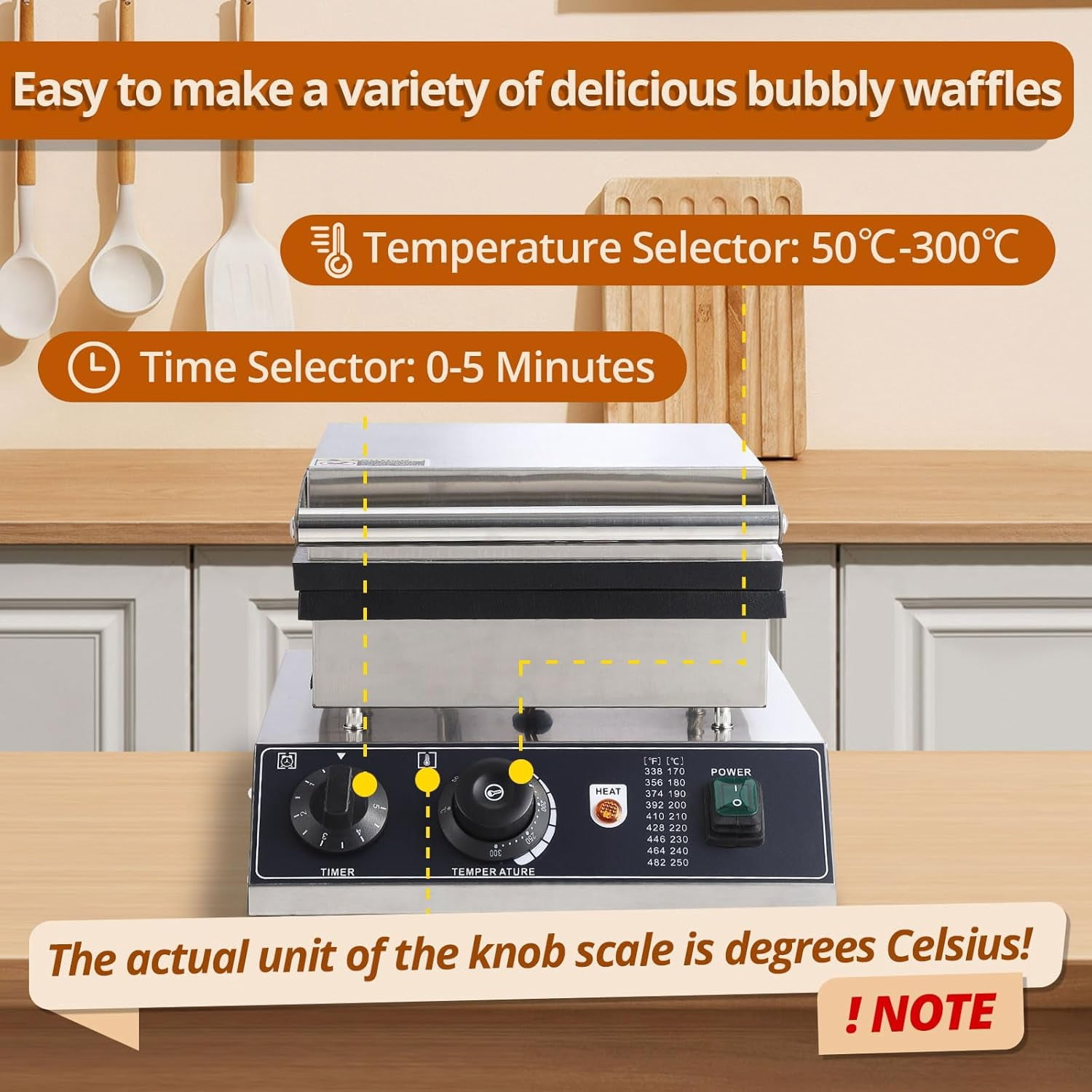Commercial Round Muffin Maker 25 Hole Flip Top Non-Stick Waffle Maker Stainless Steel 110V Temperature and Time Control Heart Belgian Waffle Maker Ideal for Restaurant, Snack Bar and Home Use