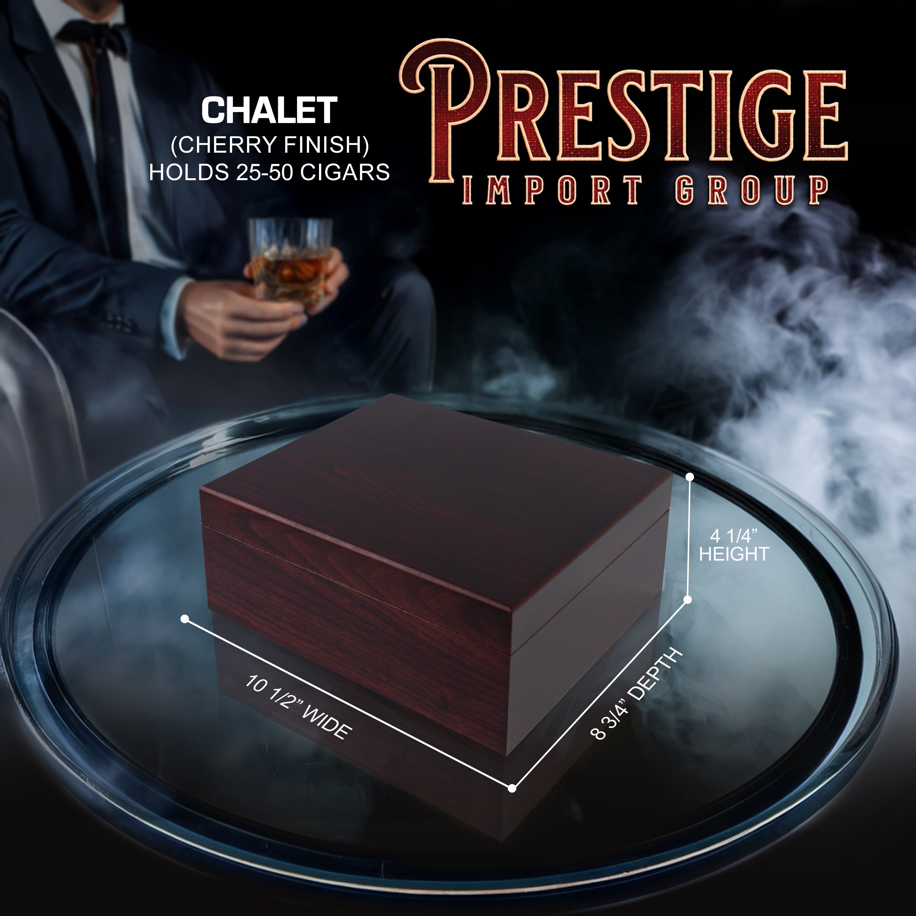 Chalet Cigar Humidor - Cherry Finish - Capacity: 25 to 50