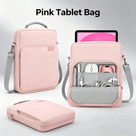 Universal 11/13 Inch Tablet Sleeve Case, Crossbody Shoulder Strap, Multi‑Pocket