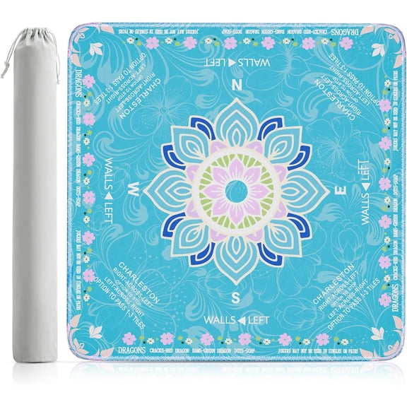 Mahjong Mat for Table 32.4''''x32.4'''', Rolled Shipping, No Creases Mah Jongg Mat with Carrying Bag for American Mahjong, Poker, Board Games, Card Games & Dominoes - Cyan