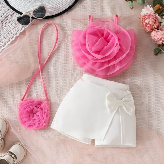 SNKSDGM Girls Birthday Girl Outfit 2 Year Old Winter Toddler Outfits for Girls 2T Toddler Girls Sleeveless Floral Vest Tops T Shirt Shorts Bag Outfits 18-24 Months