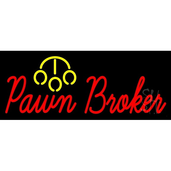 Pawn Broker Logo LED Neon Sign 13 x 32 - inches, Black Square Cut Acrylic Backing, with Dimmer - Bright and Premium built indoor LED Neon Sign for Pawn store interior decor, and stroefront.