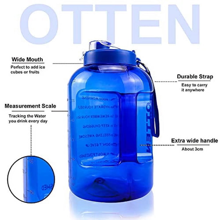 OTTEN 1 Gallon Water Bottle With Time Marker & Brush – BPA Free Tritan, Motivational, Leakproof