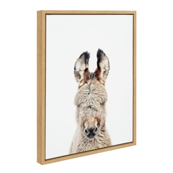 Kate and Laurel Sylvie Animal Studio Burro Portrait Framed Canvas Wall Art by Amy Peterson Art Studio, 18x24 Natural, Modern Donkey Portrait Art for Wall
