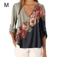 thumbnail image 1 of Blusa Camisa con cuello en V y estampado floral Blusa suelta de manga larga Top de mujer, Gris, M Noticed AP002021-10, 1 of 5
