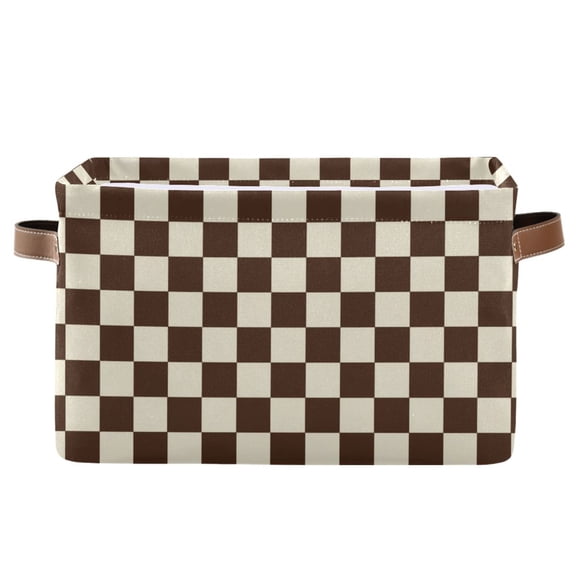 1-Pack Square Closet Organizers with Handles Open Basket Bins Brown and Cream Checkered Storage Basket for Home Office