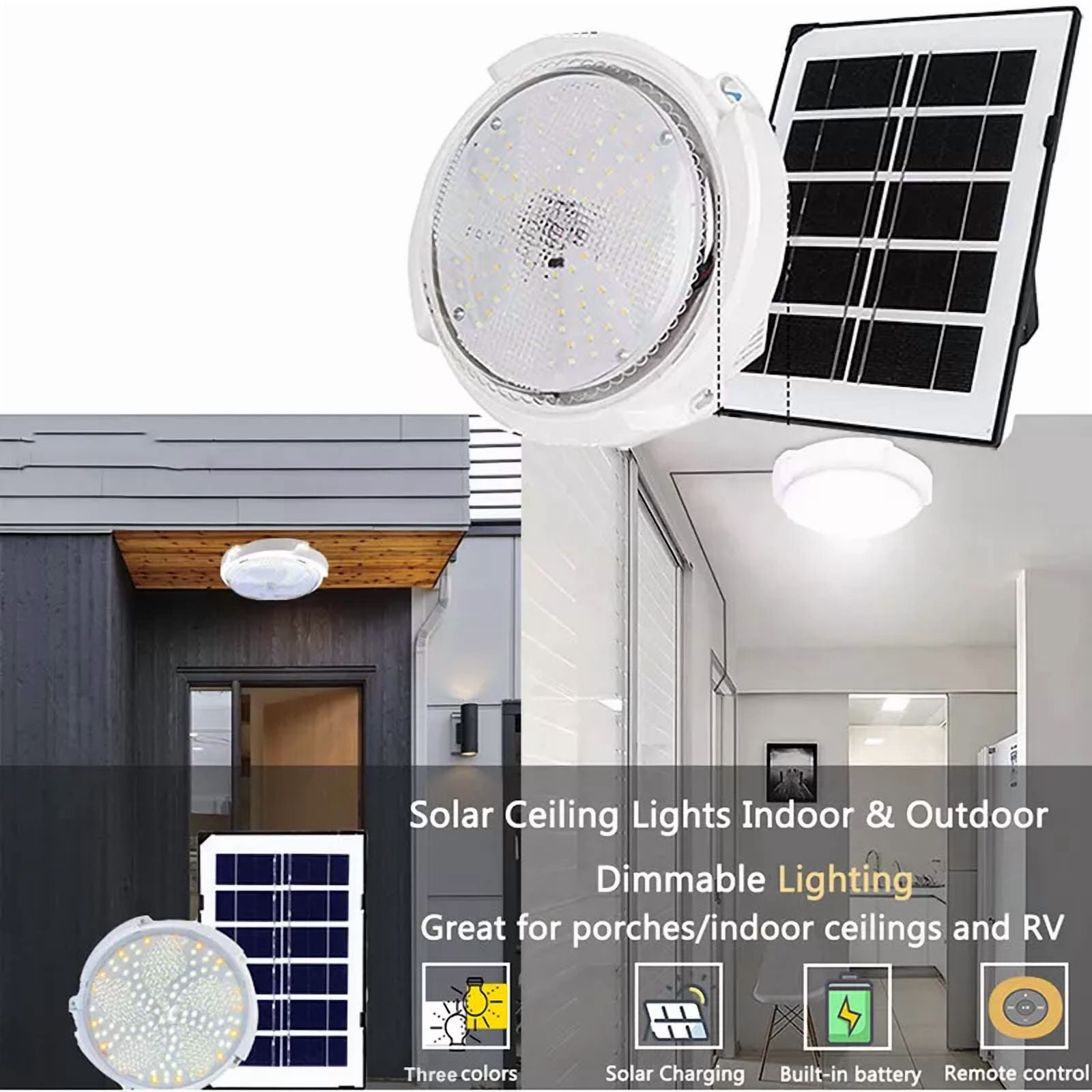 Solar Indoor Lights for Home, Solar Powered Ceiling Light Indoor Light with Remote and Timer for Barn Shed Garage
