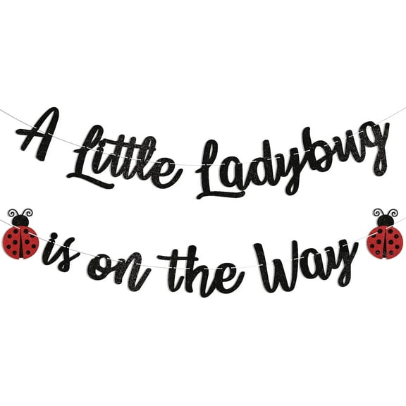 Ladybug Baby Shower Decorations - A Little Ladybug is on the Way Banner, Ladybug Birthday Decorations, Ladybug Themed Baby Shower Gender Reveal Party Decorations Black Glitter, BH222