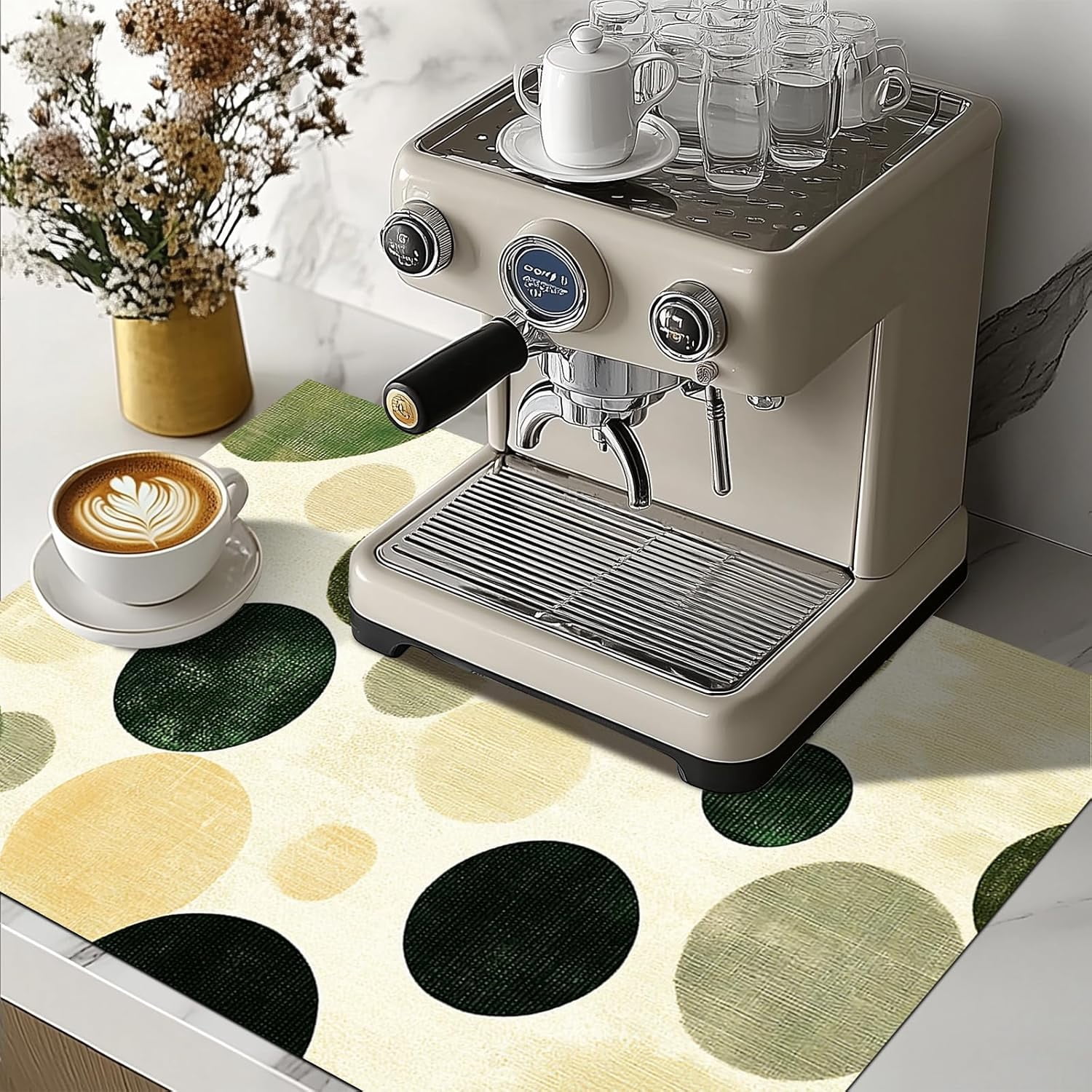 Stove Top Covers for Electric Cooktop 28x20 Inches Heat Resistant Countertop Protector Kitchen Dish Drying Mats Coffee Bar Mats Retro Green Polka Dot Design