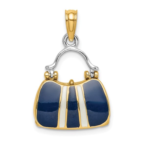 Auriga 14k Yellow Gold & Rhodium 3-D Navy Enameled Handbag Opens Charm for Women
