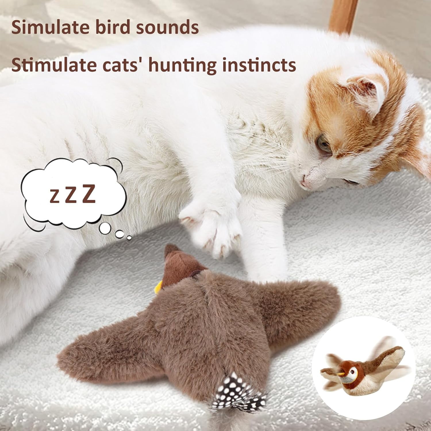 Interactive Chirping Bird Cat Toy, Flapping Bird Cat Toy, Flying Bird Cat Toy, Chirping Bird Cat Toy Flapping Wings, Flying Simulation Electric Sparrow Shaking Bird Hunting Cat Toy (Bluebird+Penguin)