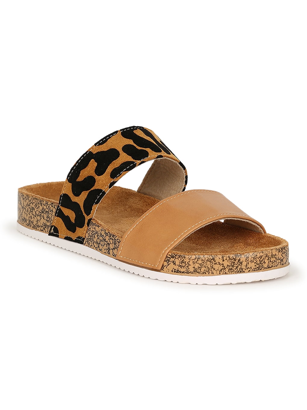 Qupid - Qupid Double Strap Cork Footbed Slide Sandal 20026 - Walmart.com - Walmart.com