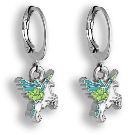 Blue Pegasus Unicorn Jewelry Hoop Earrings For Girls | Flying Unicorn Earrings For Girls | Little Girls Earrings For Toddlers And Teens | Huggie Hoop Earrings For Little Girls Dangle Earrings