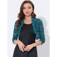 thumbnail image 2 of Cárdigan elegante con cuello con volantes pamujer, top de encogimiento de hombros con encaje floral transparente azul verde L, 2 of 5