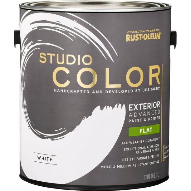 White, RustOleum Studio Color Exterior Paint + Primer, Flat Finish, 2