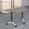 thumbnail image 2 of Folding Conference Table, 47.2In Conference Room Table with Silent Wheels, Trapezoidal Modular Flip Top Mobile Training Table for Office Classroom Meeting Seminar Table (Elm 4 Pack), 2 of 6