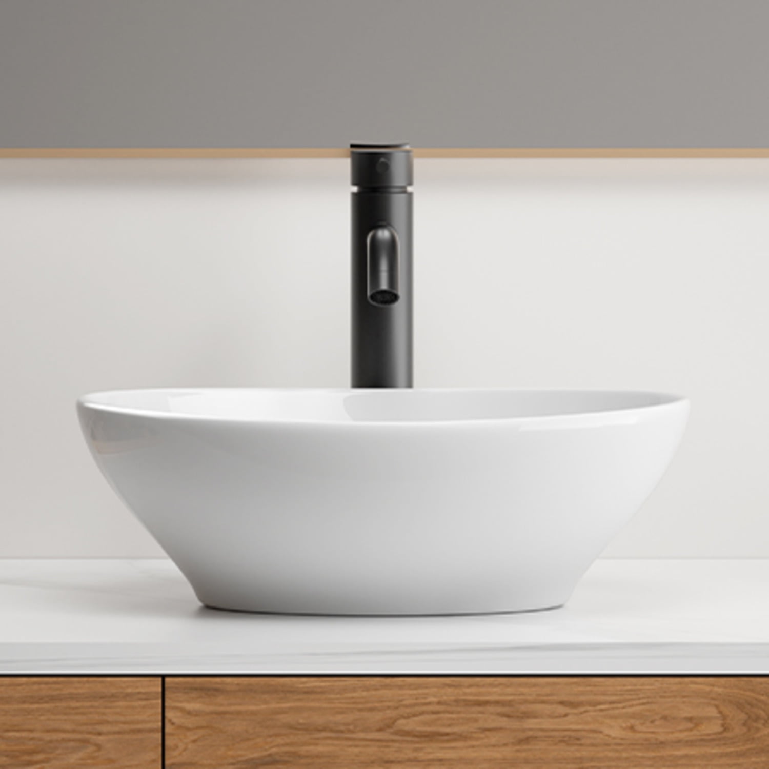 Oval Vessel Sink 16" x 13" Countertop Bathroom Sinks Modern Egg Shape Above Counter White Ceramic Small Sink Vessel Sinks for Bathrooms