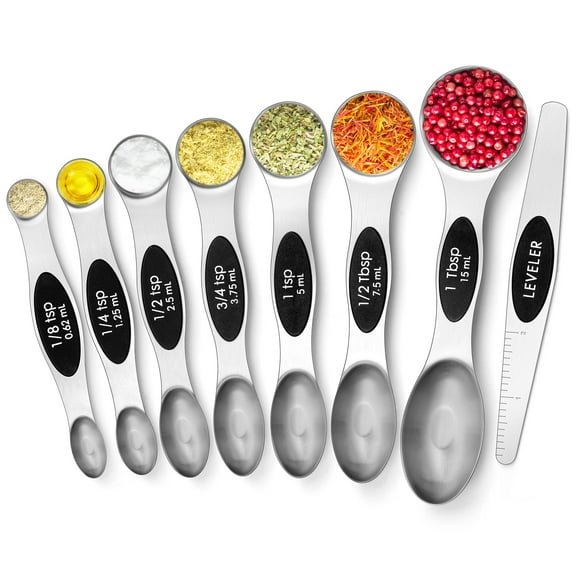 Emlimny Mlagnetic Measuring Spoons Set Stainless Steel with Leveler, Stackable Metal Tablespoon Measure Spoon for Baking, Cups and Spoon Set Kitchen Gadgets Apartment Essentials Fits in Spice Jars