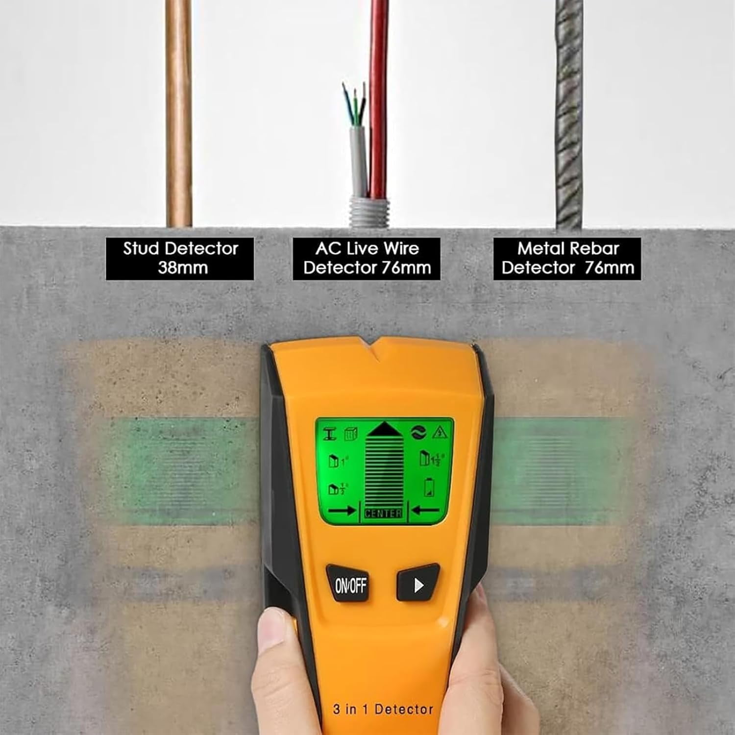 Wall Detector Metal, Multi-Functional LCD Digital Wall Detector, Stud Finder Wall Scanner with Alarm Function, Up to 3” (76mm), for The Center and Edge of Wood AC Cable Metal Studs Joist Pipe