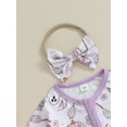 thumbnail image 5 of Cenuakty Infant Baby Halloween Jumpsuit, Newborn Zip Front Romper Cartoon Print Long Sleeve Footless Romper + Bow Headband, 5 of 9