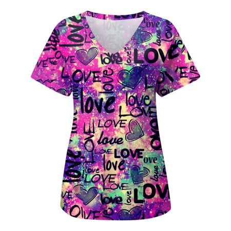 

TAIAOJING Scrub Tops for Women Casual Print Short Sleeve Pocket Clothes T Shirt Top