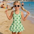 thumbnail image 3 of Uourmeti Girls' Skirted One Piece Swim Dress - Watercolor Shamrock, Horseshoe & Daisy Print - Quick Dry, Stretchy Bathing Suit for Beach & Pool, 3 of 8