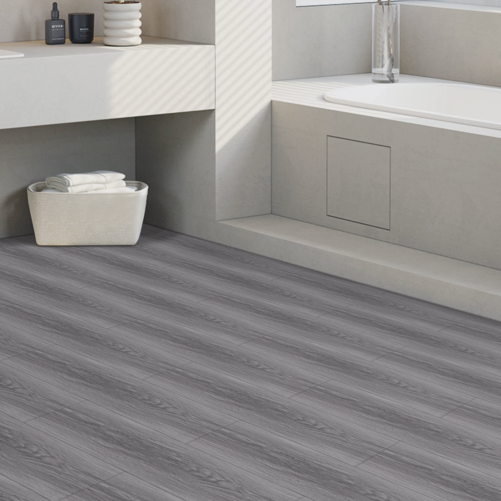 (3 pack) UMIGGEE Gray Peel Stick Flooring 36" x 6" 10 Pieces/Pack Vinyl Wood Look Flooring Thin Tiles, Easy to Install for Bathroom, Kitchen, Living Room