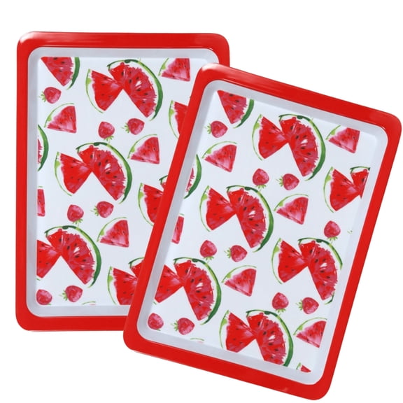 Plastic Serving Trays, Serving Platters 14x10-inches Rectangular Reusable Stackable Snack Tray for Fruit Desserts Holder for Home Summer Party & Tropical Luau Events Decor Set of 2 (Watermelon)