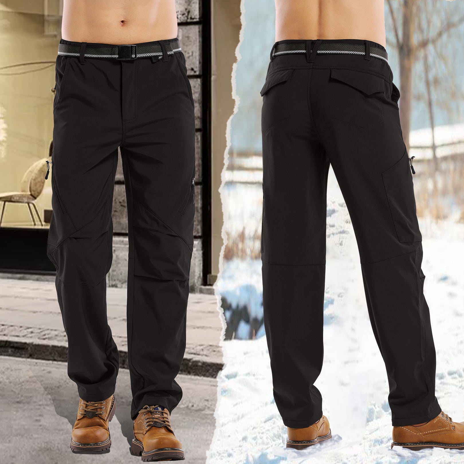 FEN AI Fleece Lined Hiking Snow Pants for Men Waterproof Warm Softshell Trousers Ski Pants Windproof Cargo Pants for Winter Outdoor