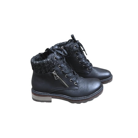 

Careslong Women s Combat Boots - Anti-Slip Lace Up Ankle Boots with Fur Inside and Zipper Black Gray Khaki for Autumn Winter