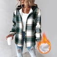 thumbnail image 2 of Women's Plaid Shacket Lightweight Fleece Lined Hooded Jacket Long Sleeve Button Up Winter Coat with Pockets, 2 of 6