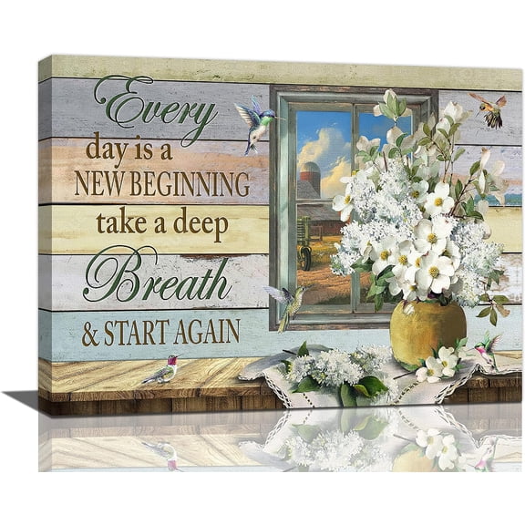 Country Flower Bathroom Wall Art Farmhouse Flower Butterfly Canvas Print Artwork Painting Kitchen Bedroom Decor 12" X16"